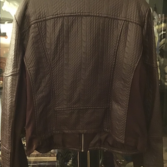 Brown cable knit and leather sweater/jacket - Picture 2 of 4
